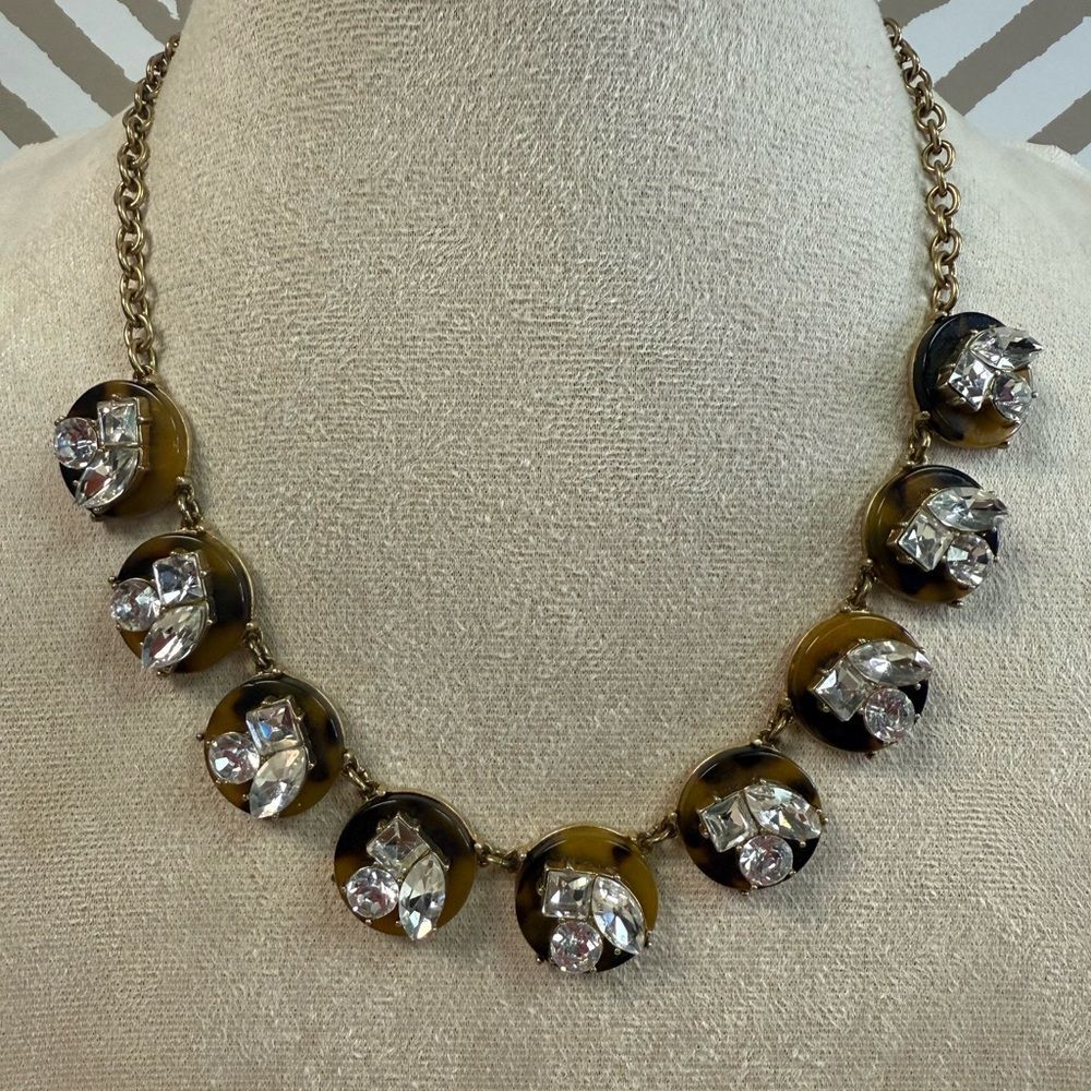 J Crew Round Tortoise Crystal Statement Necklace